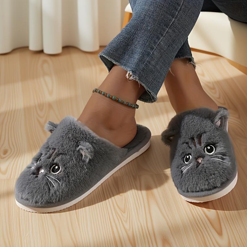 Cute Cat Slippers Women's Plush Slippers Cartoon Kitten Pattern, Warm Indoor House Shoes for Autumn and Winter, Unisex Soft Slippers, Couple Slippers