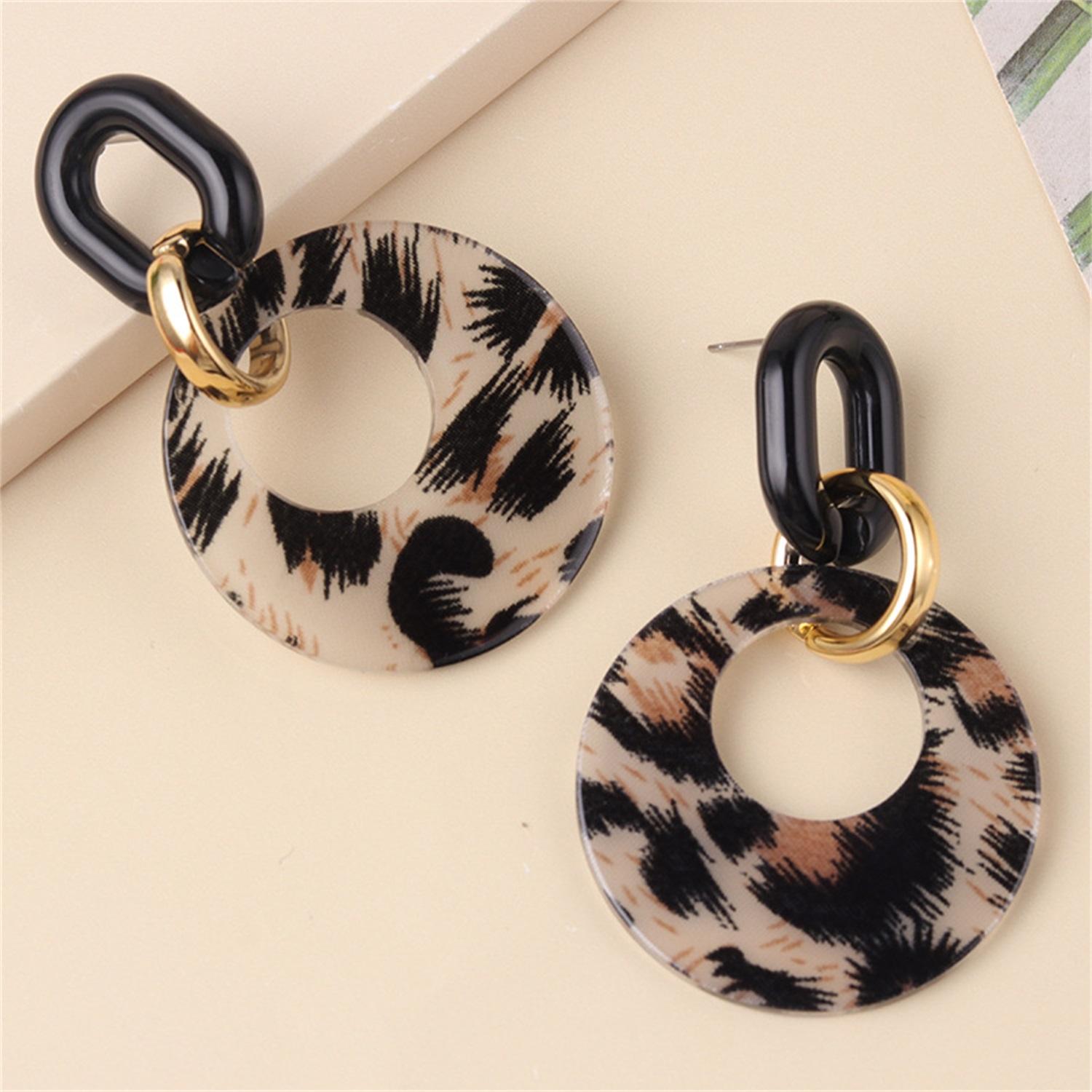 

Premium Acrylic Hollow Out Geometric Round Leopard Print Vintage Colorful Dangle Earrings Women Lightweight Fashion Jewelry коричневий