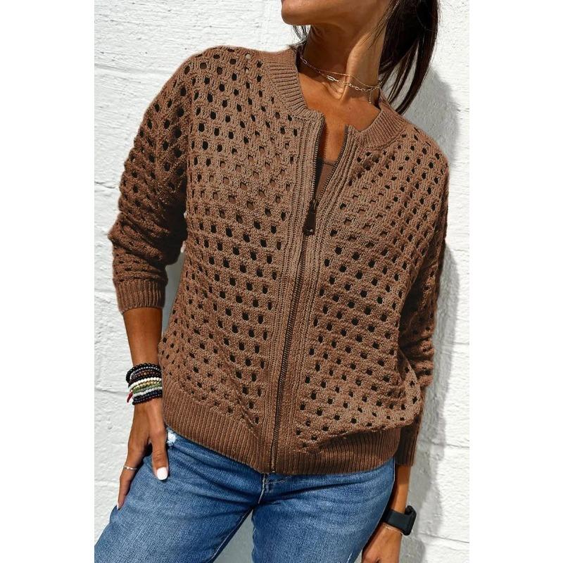 Casual Knit Jacket with Zipper Closure and O-Neck for Autumn/Winter