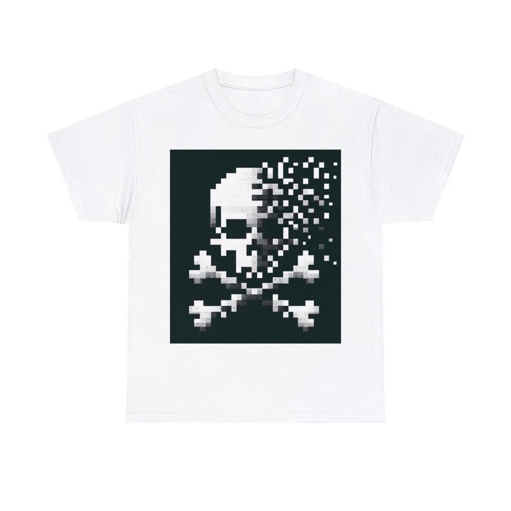 Unisex Adult T Shirt Skater Punk Gothic Pixel Skull Cross Bones Pirate Street