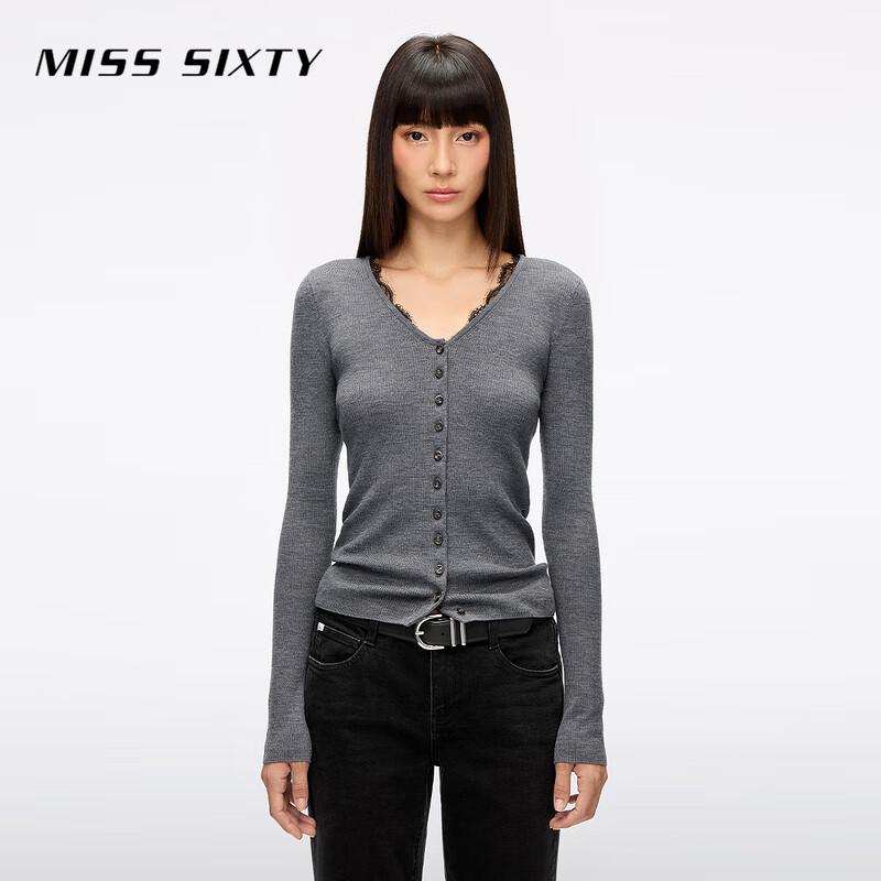 

MISS SIXTY Женский короткий кардиган из шерсти облегающего кроя с V-образным вырезом и кружевной отделкой XS