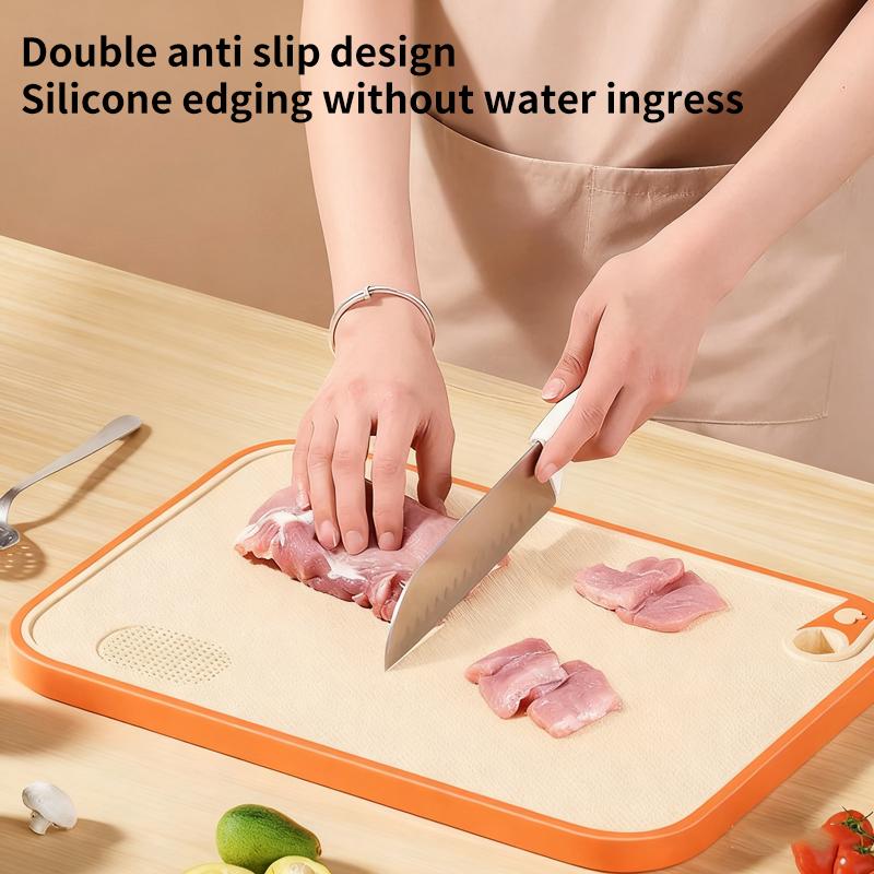 Double-Sided Wheat Straw Cutting Board - Antibacterial, Non-Slip, Adhesive Backing, Home Kitchen Fruit Chopping Board