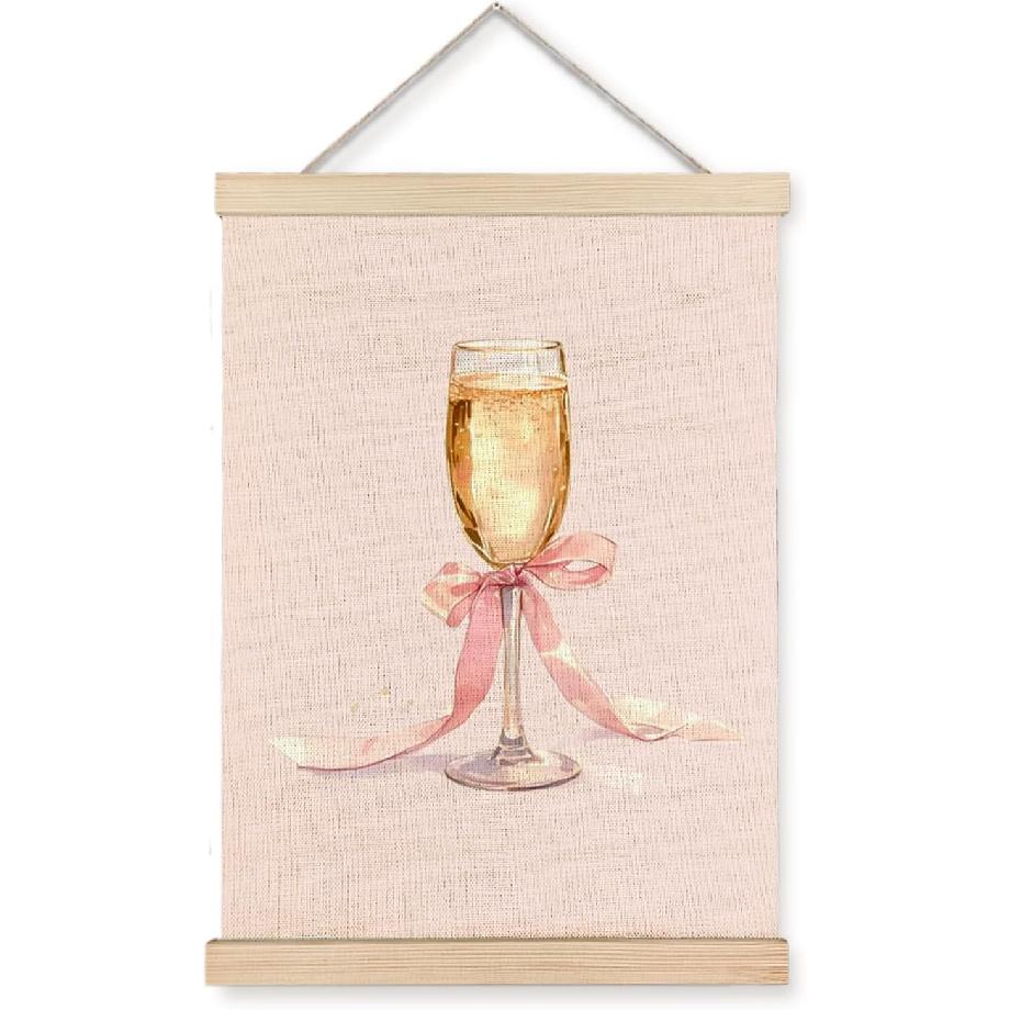 CIOJUNE Swan Wall Art, Swan Decor, Coquette Pink Bow Swans Wall Art Poster Hanger Framefor Home Bedroom Decor, Preppy Room Decor, Coquette Room шампанского