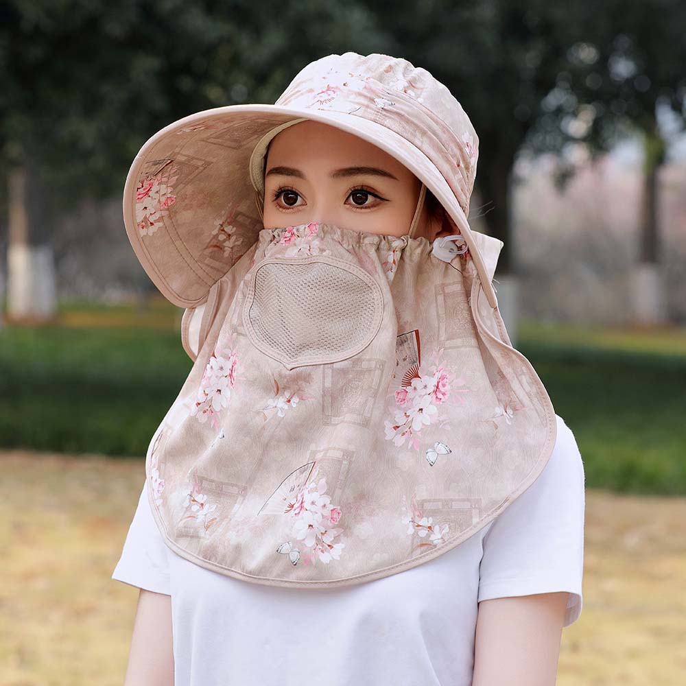 Anti-UV Mask Sunshade Shawl Cap Flower Neck Protection Hat Sun Hat Picking Tea Hat  Outdoor