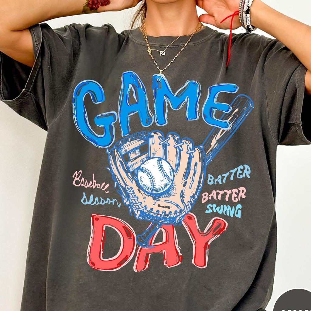 Baseball Game Day Comfort Colors® T-Shirt, Gameday Doodle Baseball Tee, Trendy Women's Baseball Shirt, Sports Mom Shirt, Game Day Tee