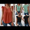 Women's Round Neck Cap Sleeve Top Loose Casual Solid Color Ruffle Flutter Sleeve Blouse Shirt