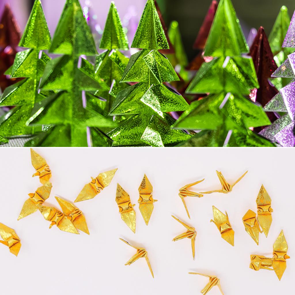 50 Sheets Glitter Origami Paper Metallic Holographic Foil Laser Paper Shiny Square Folding Paper for DIY Gold Green Red Blue