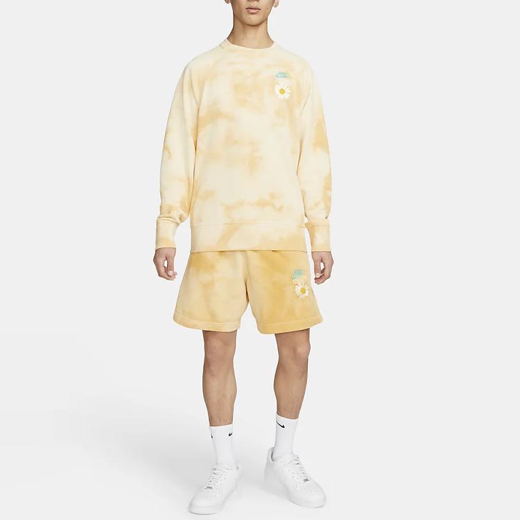 New Nike Sportswear Tie Dye Embroidered Daisy Crewneck Sweatshirt 'Gold Sand' DM5011-777