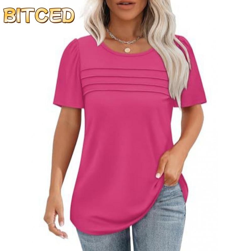 BITCED Women's Fashion Casual Solid Color Print Short Sleeve O-Neck Blouses & Shirts International Design