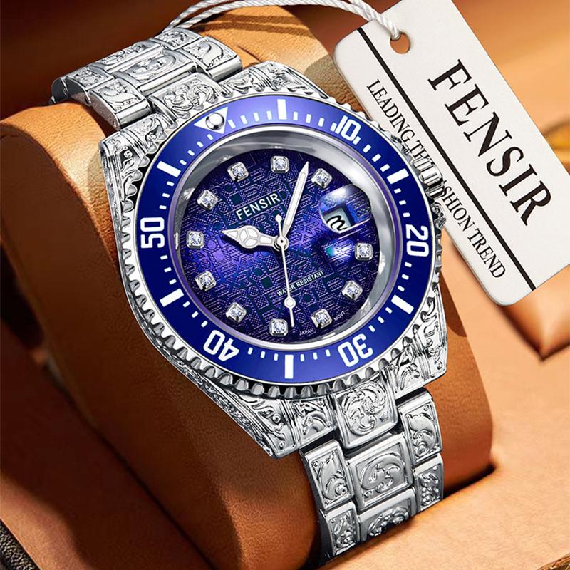 Patterned Steel Band Bracelet Men's Quartz Watch Waterproof Watch Fashionable Personalized Outdoor Sports Reloj