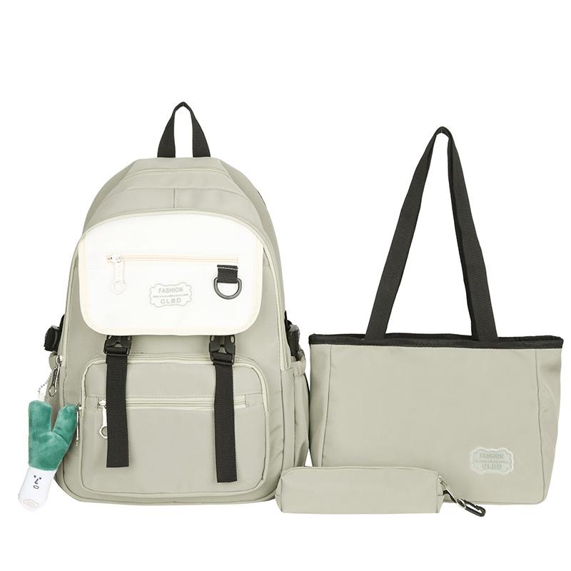 Three-Piece Backpack Set Color Contrast Large Capacity Student Schoolbag Women Backpack with Pen Bag