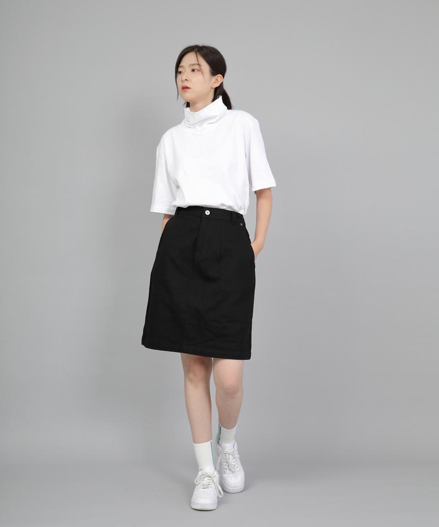 Seinteukeulu Wide Dome Half-Band Midi Skirt Wdm-1305 Black
