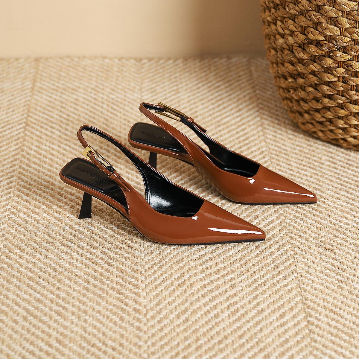 

MT-5 patent leather rear empty pointed high heel single shoes women s new simple shallow buckle thin heel single shoes women s shoes 40