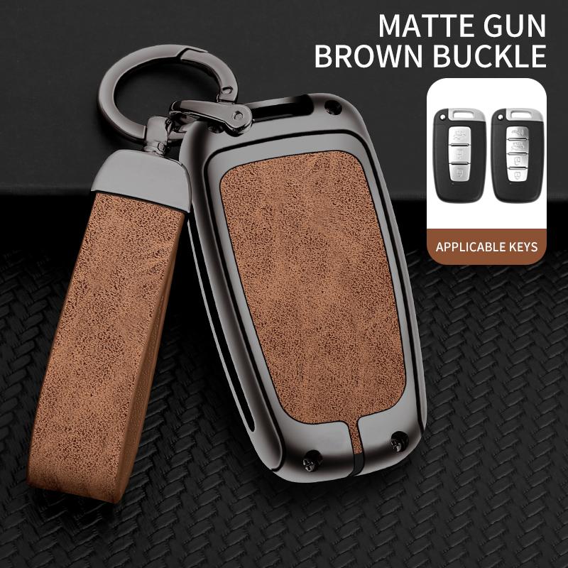 

Zinc Alloy Leather Car Key Case Cover Shell For Hyundai I20 I30 Elantra Azera Veracruz Veloster Kia Rio K7 K5 Sportage Sorento коричневий