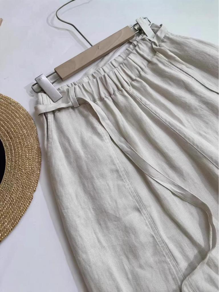 2026 Spring Casual Linen Trousers: Wide-Leg, Versatile, Comfortable with Built-in Laces