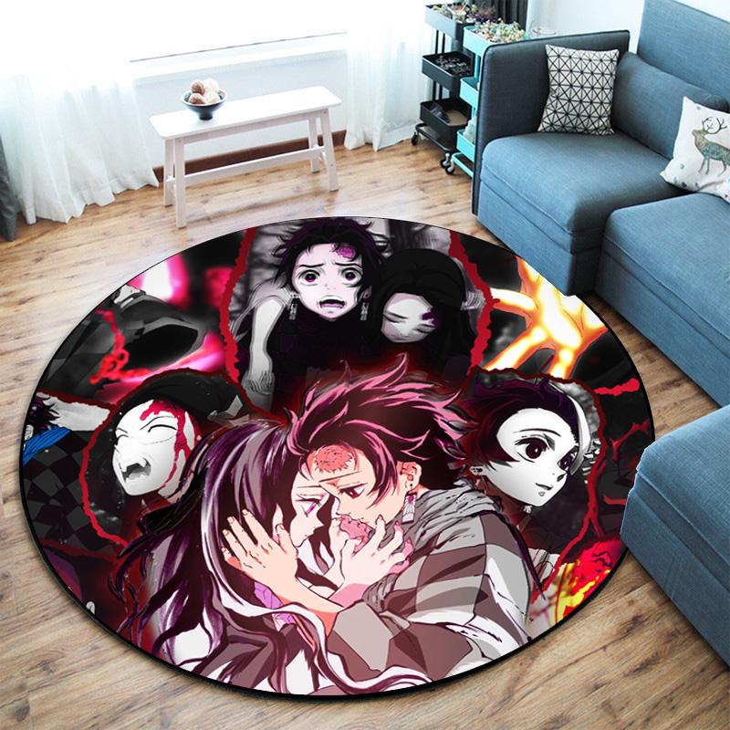 Classic Japanese-style Cartoon Demon Slayer Round Rug, Home Soft Decorative Anti-slip Yoga Mat and Chair Mat, Outdoor Floor Mat Carpet K6