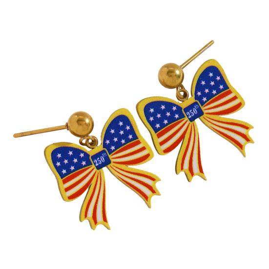 Yousheng 250th Anniversary Jewelry Set, USA Flag Pattern Bowknot Stud Earrings, Adjustable Fit Choker Necklace, Independence Day Commemorative Bow