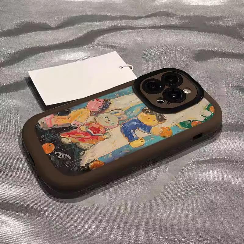 Applicable To Apple 16promax Mobile Phone Case 15plus Cartoon Oil Painting IPhone 14 Puff 13 Anti-fall 12/11