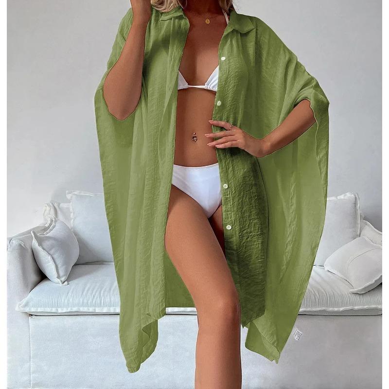 Letní volný kardigan ochrana proti slunci sarong žena bikini zakrytí plavky jednobarevné plážové oblečení zakrytí plavky dámské kimono šaty