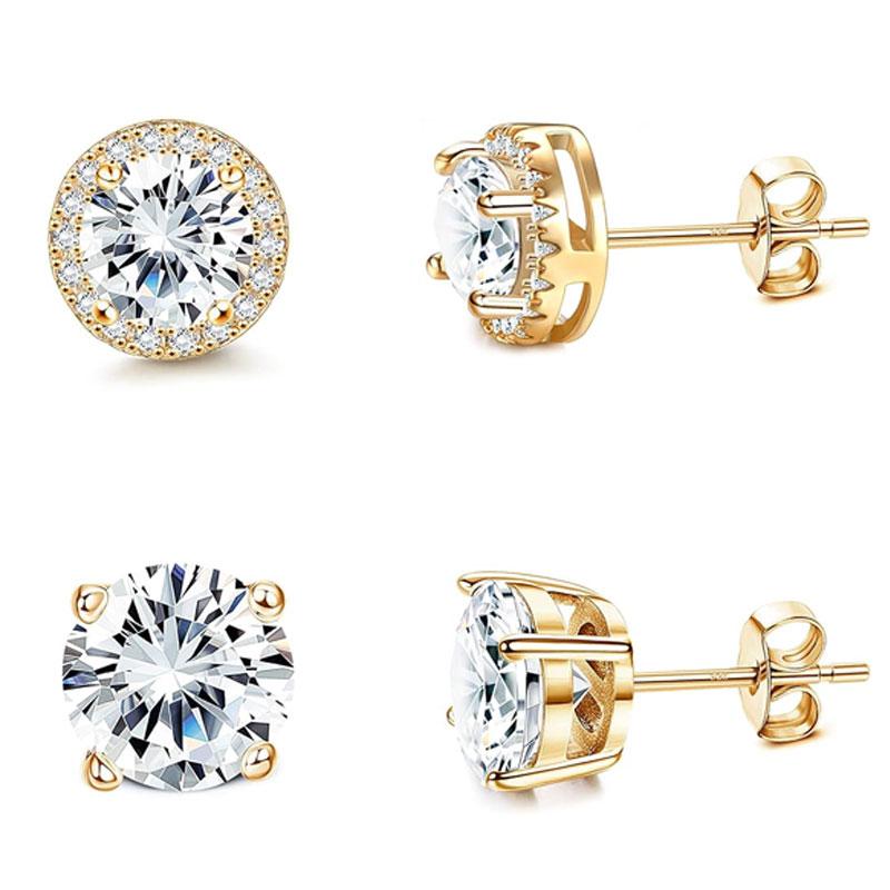 4 pair Stud Earrings for Women Men Gold Plated Hypoallergenic Silver Post Earrings Big Brilliant Simulated Diamond