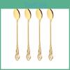 Cream Ice Vintage 4pcs Gold Spoons Flatware Cutlery Set Long Handle Dessert Spoon Set Stainless Steel Silverware Kitchen Tableware