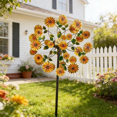Garden Wind Spinner with Stake Butterflies Birds Flowers Kinetic Windmill 34 Inch Metal Outdoor Wind Sculpture Yard Art Decoration for Patio Lawn