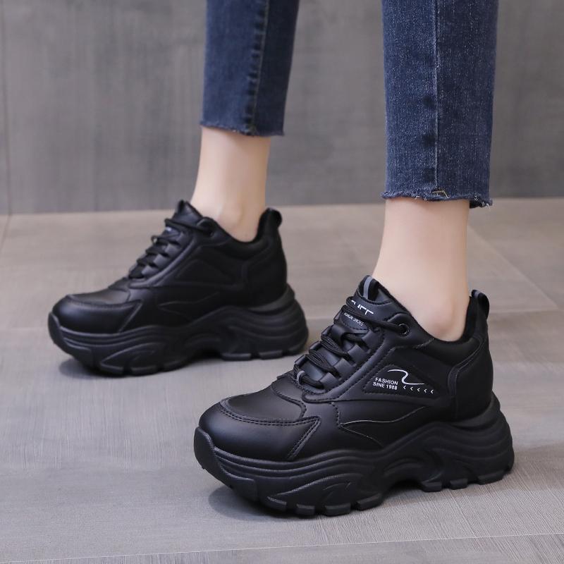 

Белые женские кроссовки на платформе, весна 2024, вулканизированная обувь на толстой подошве со шнуровкой, женская дышащая спортивная обувь из искусственной кожи 40 чёрный