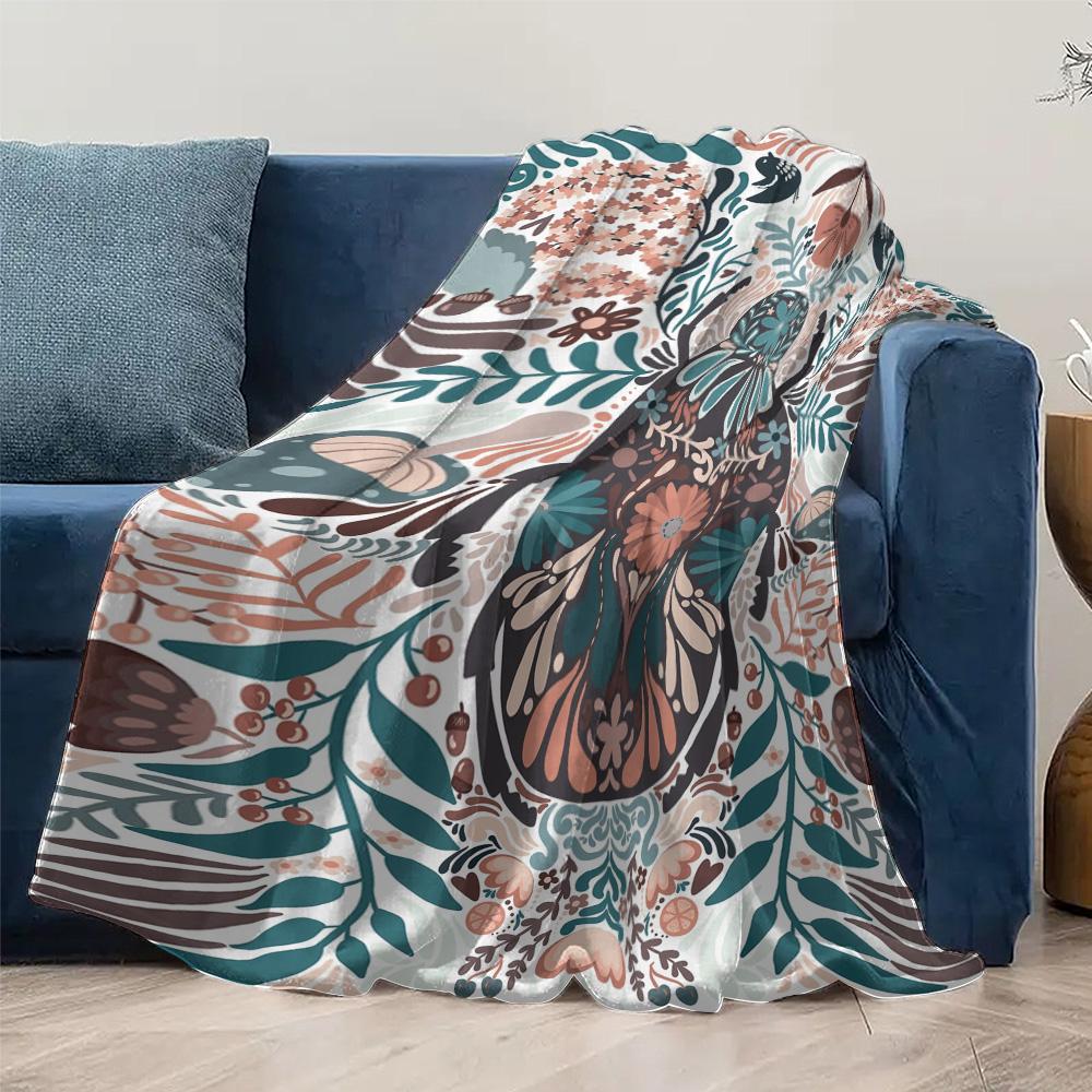 Boho Floral Print Blanket Throw Soft Fleece Bed Blanket Decorative Throw Blanket for Sofa Couch Living Room Bedroom
