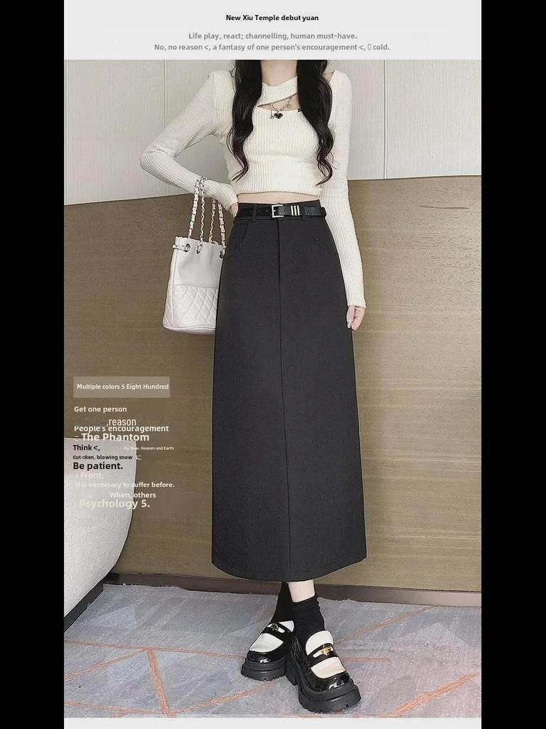 2023 High-Waist Gray A-Line Skirt for Plus Size Women