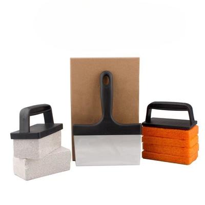 Grilled Food Cleaning Set - with Handle Barbecue Spatula, Mesh Cleaning Net, Sponge Brush and Cleaning Spatula Set - for Iron Grilled Food Cleaning