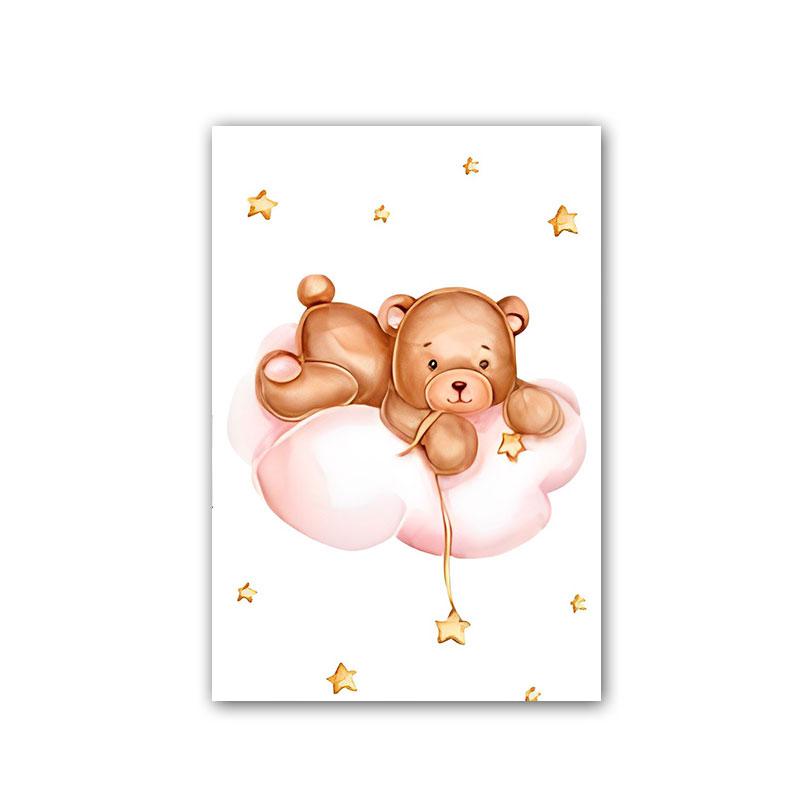 

Милый плюшевый мишка на качелях со звездами, картина на холсте, настенное искусство, скандинавские постеры с игрушечным медведем для детской комнаты, настенный декор без рамки 30x40cm No Framed