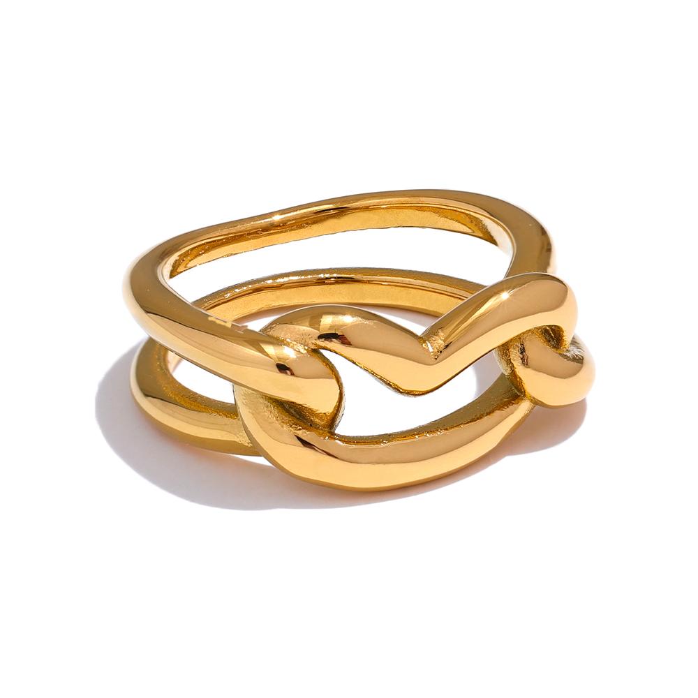 

Yhpup Distinctive Stainless Steel Metal Handmade Layer Geometric Love Heart Ring 18K PVD Plated Texture Charm Finger Jewelry New 6