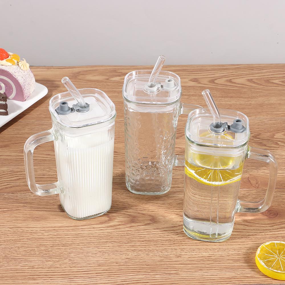 With Lid and Straw Coffee Cup Heat Resistant Juice Glass Ins Transparent Glass Cup  Home Bar