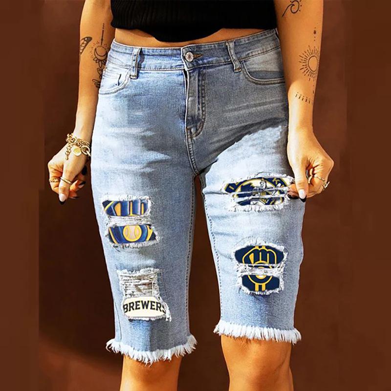 

European & American Summer Casual Ripped Printed Denim Shorts for Women S