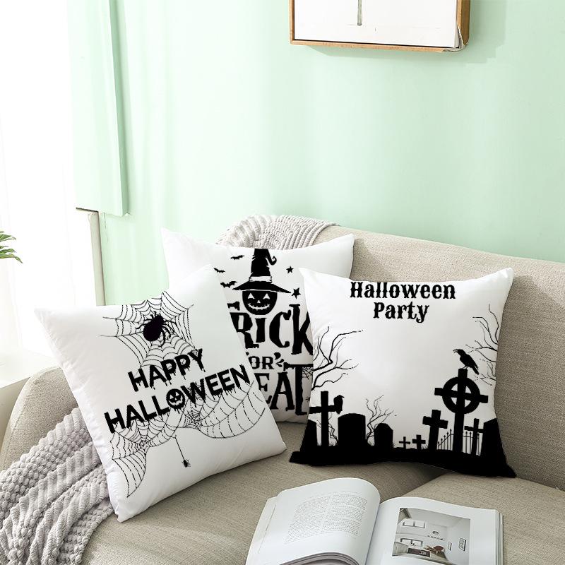 New Nordic Halloween Throw Pillow Cover Black Letter Print Sofa Cushion Cover Cushion Cover Home