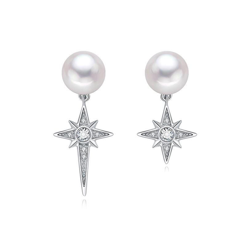 Fashionable s925 Sterling Silver Freshwater Pearl Eight-Pointed Star Earrings for Women - Irregular Light Luxury Stud Jewelry 925 Sterling Silver