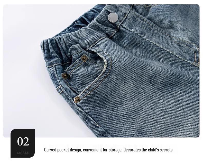 Guttejeans med vide ben 2025 - Vår- og høststil, kjekke sportsbukser for store gutter