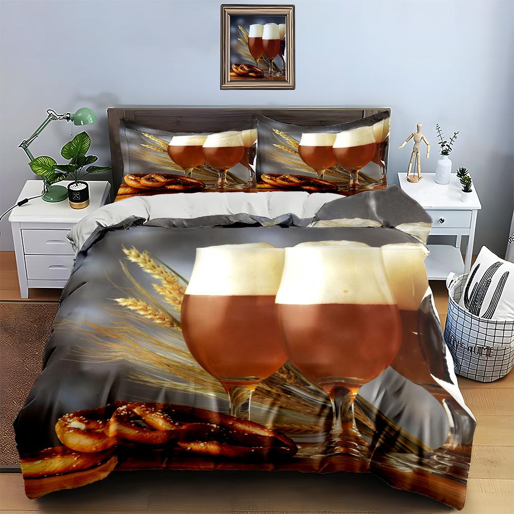 Beer pretzel wheat Bedding Duvet cover sets Duvet covers Pillowcases gifts (1 * Duvet Cover 2 * Pillowcases, without duvet insert)