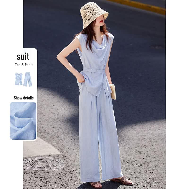 French Style Irregular Sleeveless Top & Wide-Leg Pants Set