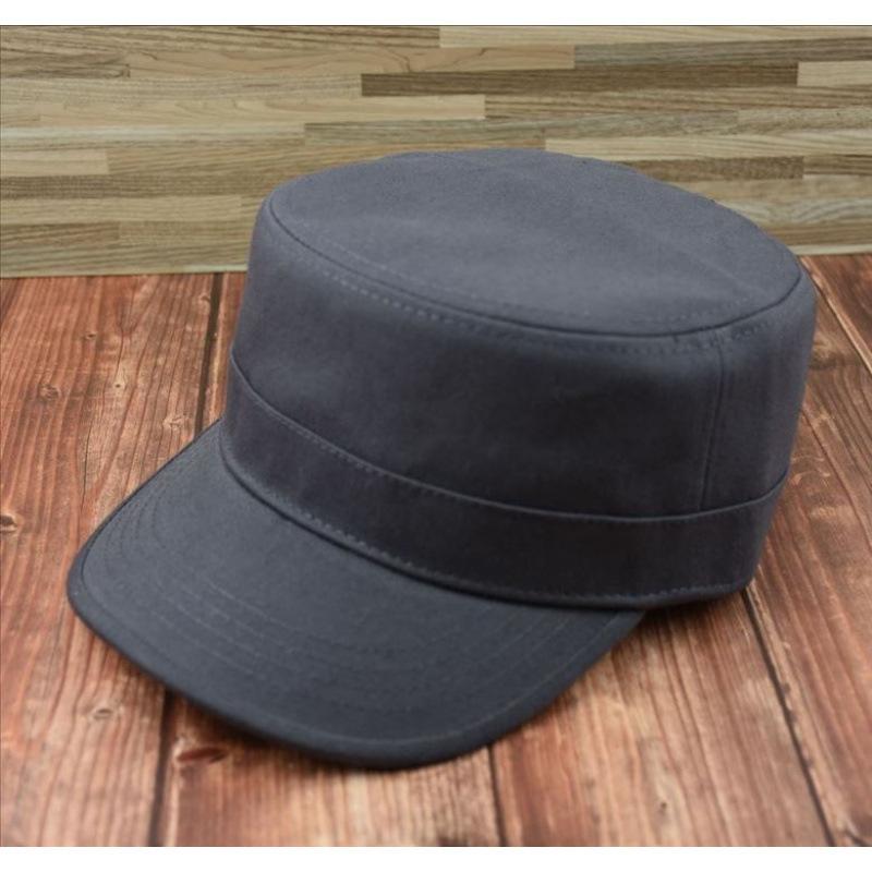Stiff Military Hat Big Head Circumference Flat Top Hat Casual Fashion Autumn and Winter Men's Hat Casual Fashion Trendy European Version Hat