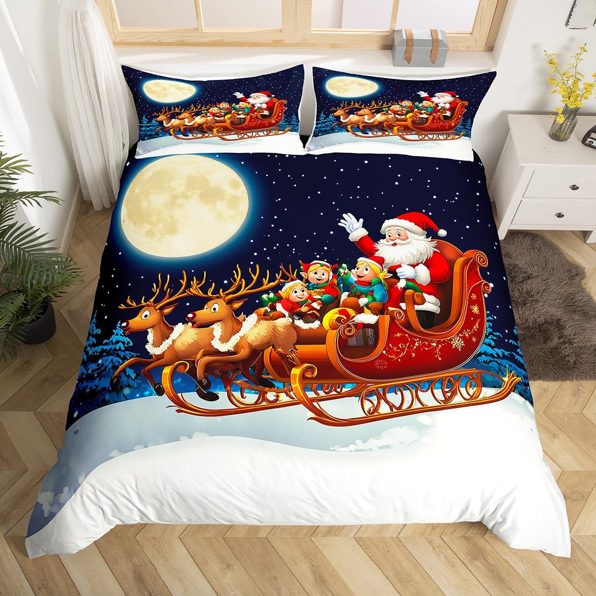 

Merry Christmas Duvet Cover Twin King Santa Claus Bedding Set Christmas Tree Winter Theme Comforter Cover Happy New Bedding EU Single(135x200cm)