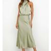 Abito da Sposa Estivo Senza Maniche con Spalle Scoperte in Seta Satinata alla Moda Abito Sexy da Damigella Elegante Abito Lungo da Sera per Feste 28057