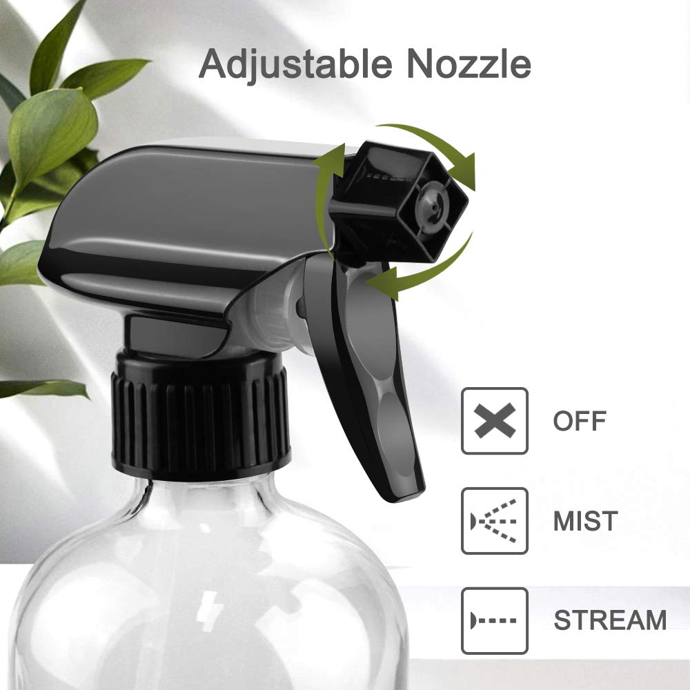 4 Glass Spray Bottles, 16oz Clear Glass Spray Bottles  Adjustable Nozzle, Reusable Containers for Cleaning, For Cleaning