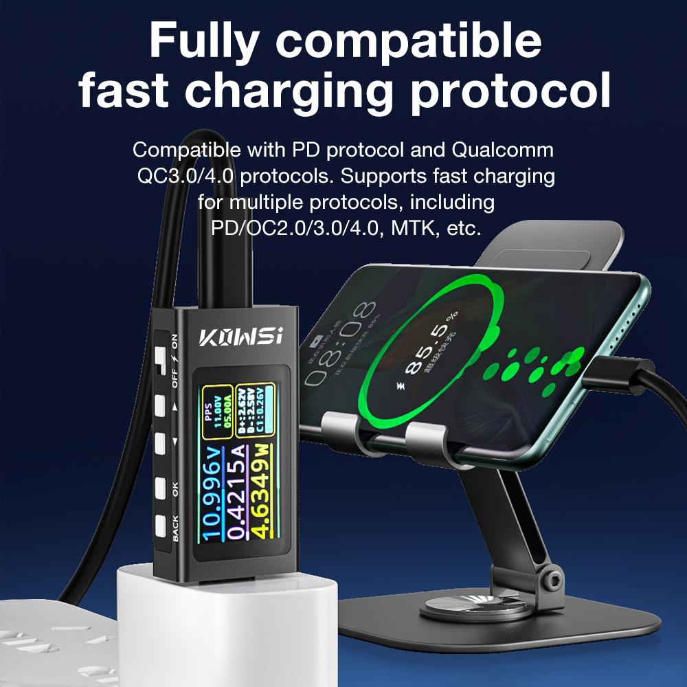KWS-X1 Type-C Tester Digital Ammeter Voltmeter Portable Current Voltage Monitor Multifunctional Full-protocol Monitor 4-30V 12A
