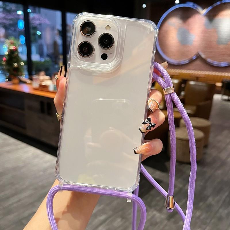 Clear Strap Case For iPhone 17 16 15 13 12 11 14 Pro Max Mini XR X XS Max Plus Air Crossbody Lanyard Cord Plastic Acrylic Cover