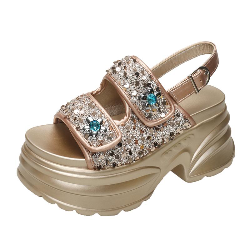 Fashion High Platform Sandals Women New 2024 Summer Breathable 8CM High Heels Ladies Leather Sneakers Chunky Slippers Sandalias Mujer