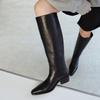 Bottes hautes en cuir à bout carré, semelle souple, fermeture éclair arrière, antidérapantes, résistantes à l'usure, à talon bloc pour femmes