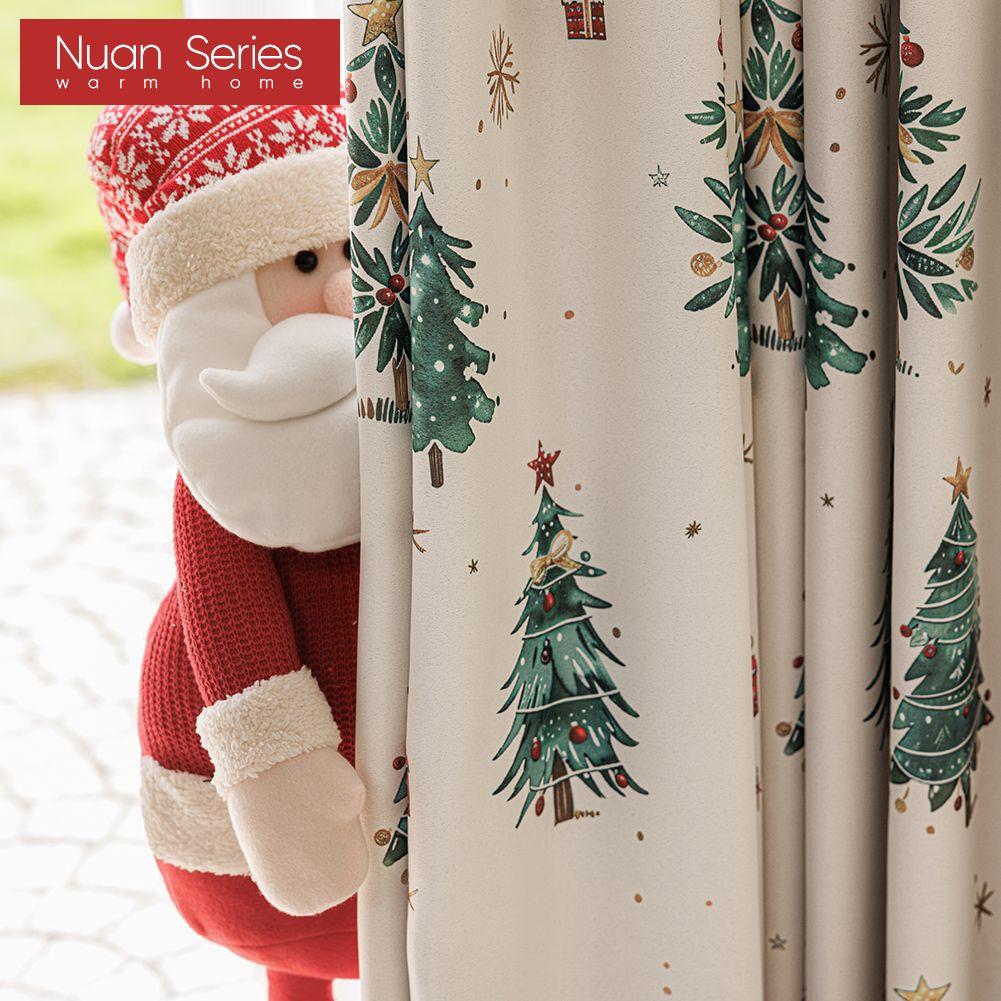 1PC Nuan Series Christmas Style Blackout Curtains Christmas Tree Pattern Printed Curtains for Bedroom Living Room Balcony Window for Home Decor