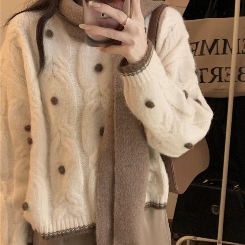 Women's Autumn Lazy Style Color-Block Sweater Loose Versatile Short Designer Long-Sleeve Knit Top