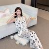 11 Summer High-end V-neck Pajamas Women's Niche European and American Sexy Ice Silk Printed Loungewear Suit Internet Celebrity Explosion